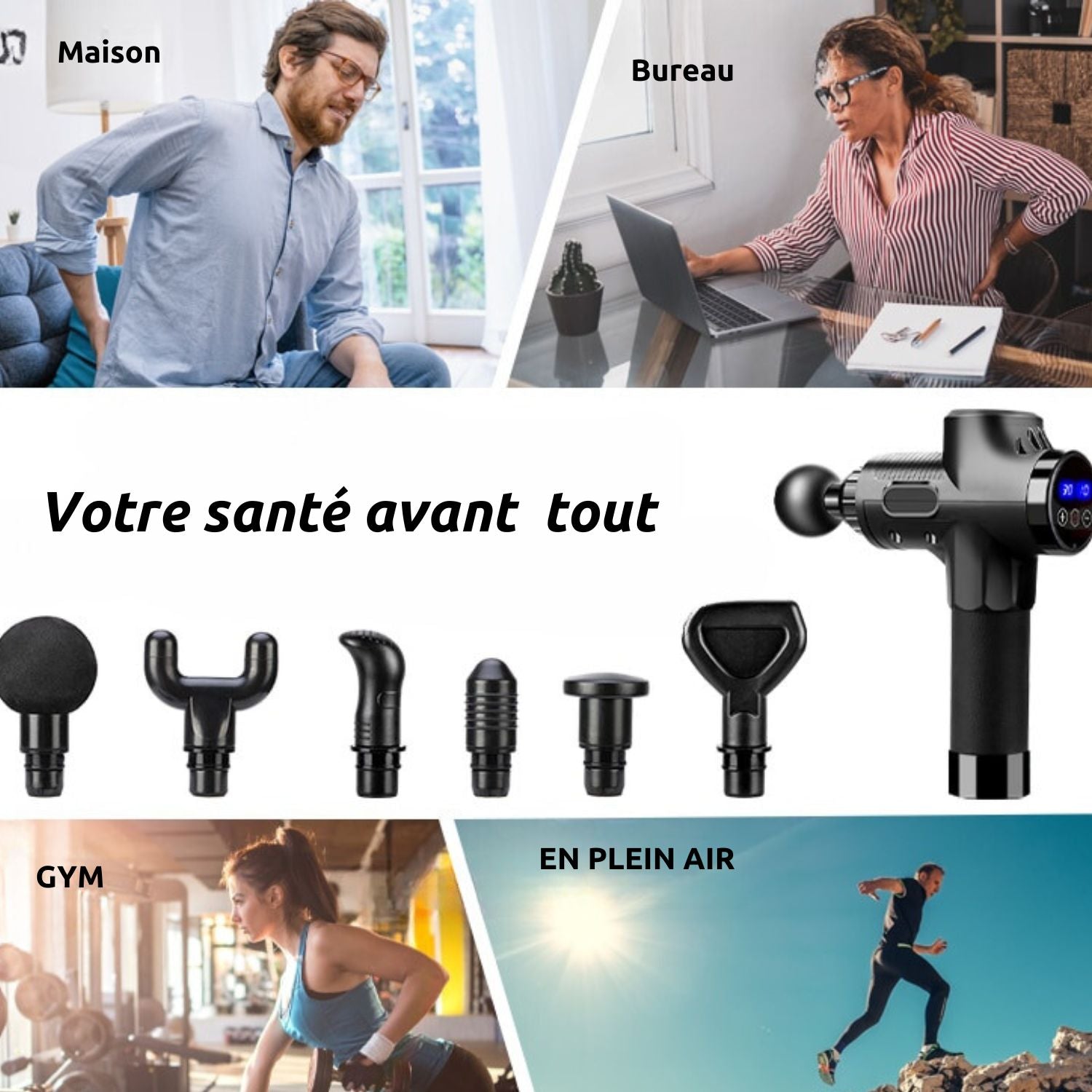 FlexiRelax avec ses différents embouts de massage