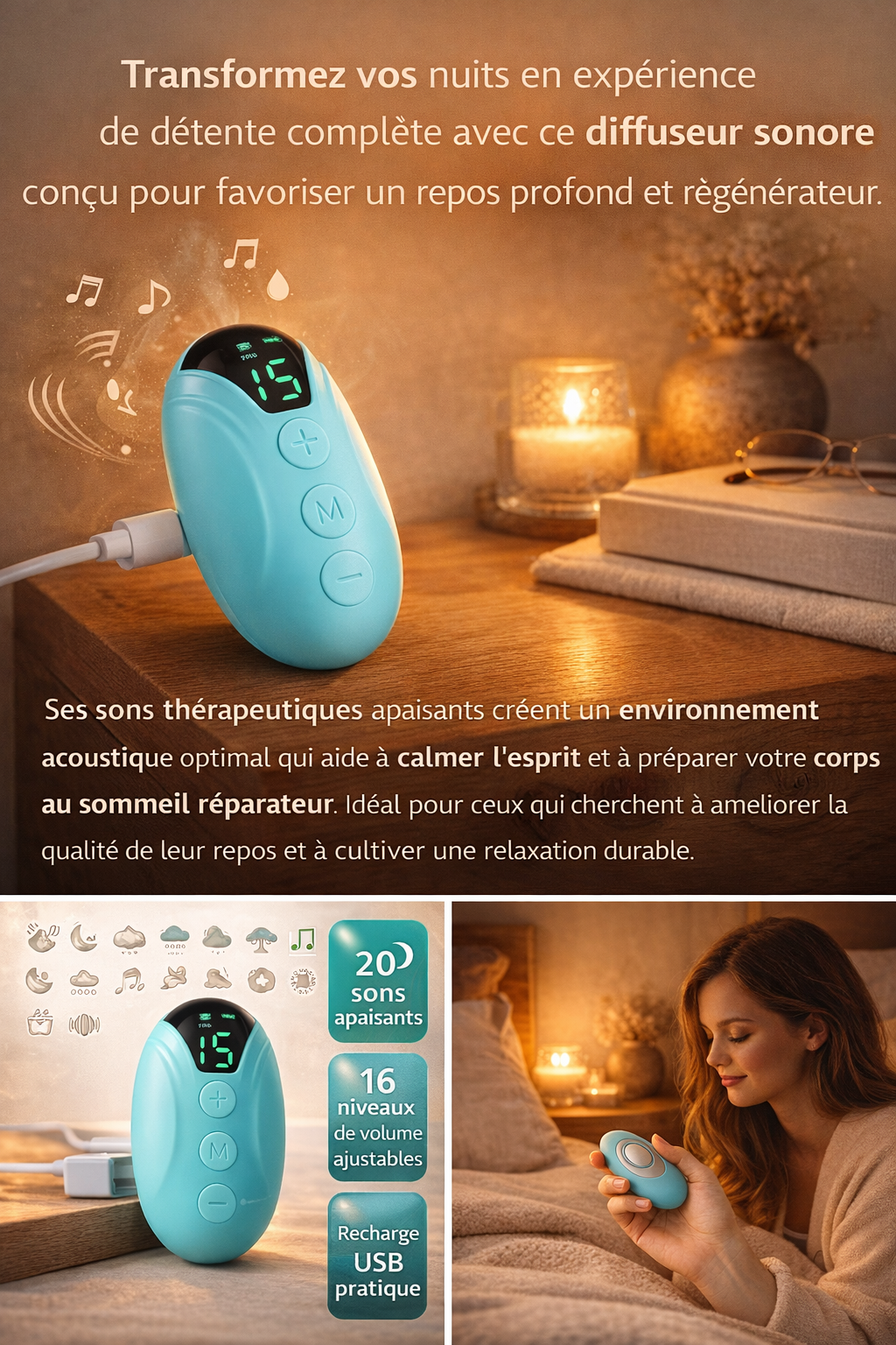 Diffuseur SereniSleep, vue d'ensemble du produit